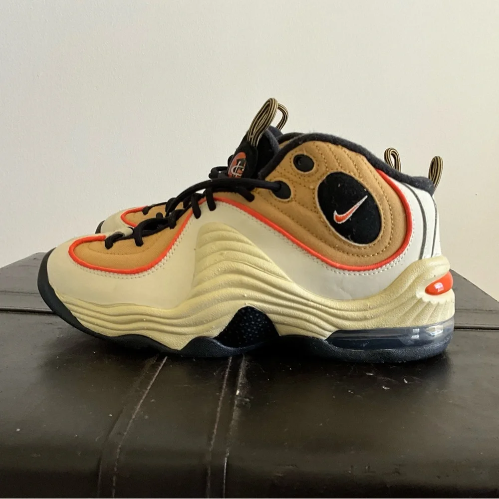 Nike Air Penny II 2 Kids Basketball Cream & Tan Sneakers Orange Trim 5.5 New BTS